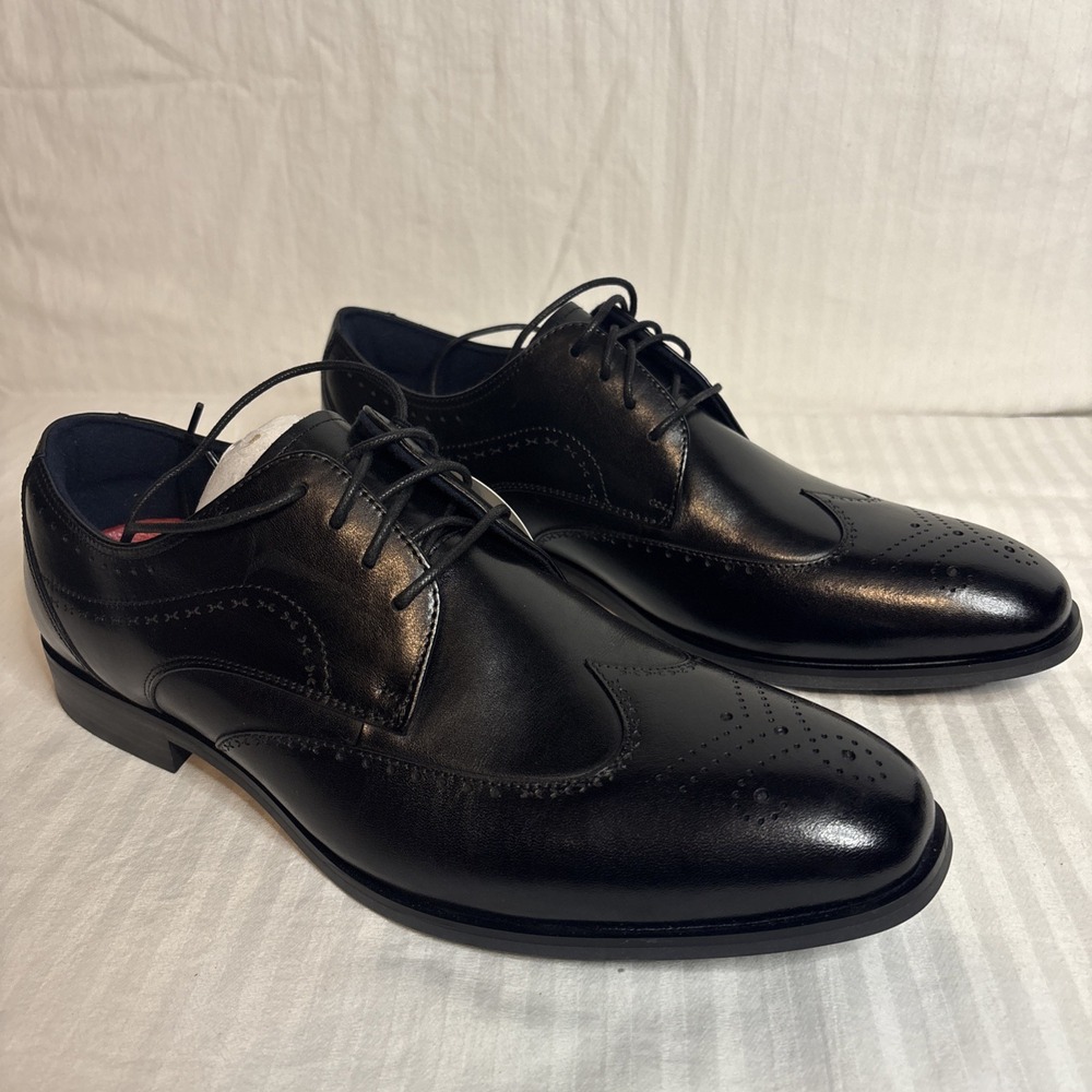 Men's Stacy Adams Black BRAYDEN Wingtip Oxford Shoes Size 9.5 Black